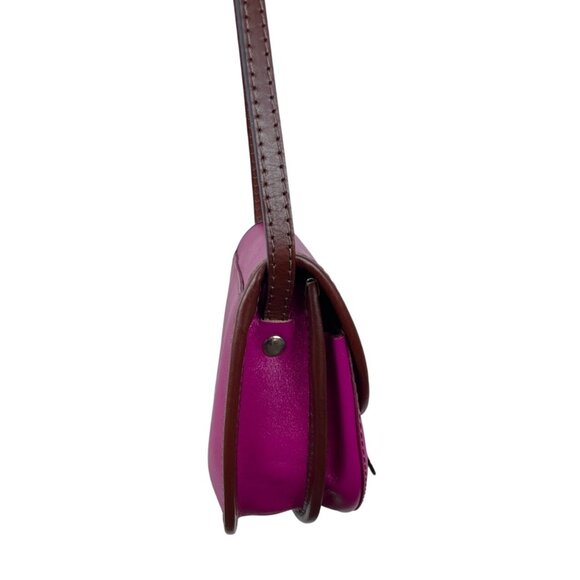 Handcrafted Fuchsia & Brown Leather Adjustable Strap Saddle Bag Sz S - Picture 2 of 11